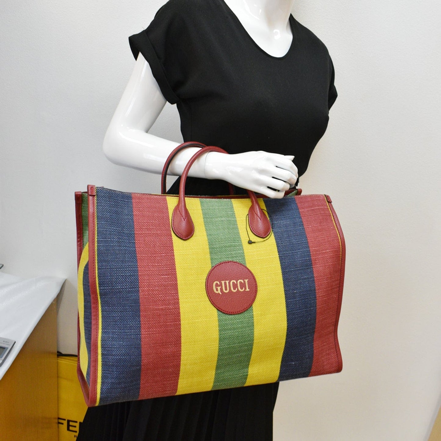 Gucci Baiadera Stripe Tote Bag Multicolor Canvas