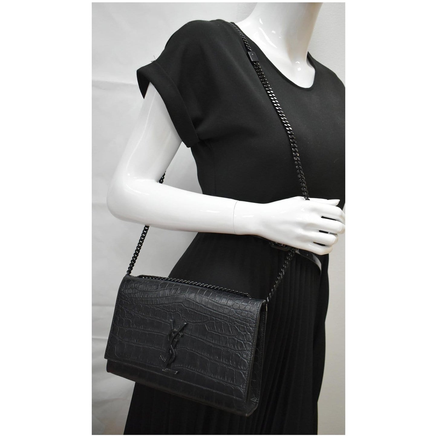 YSL Saint Laurent Saint Woc Crocodile Embossed Shoulder Bag Hot Black Crossbody Bag