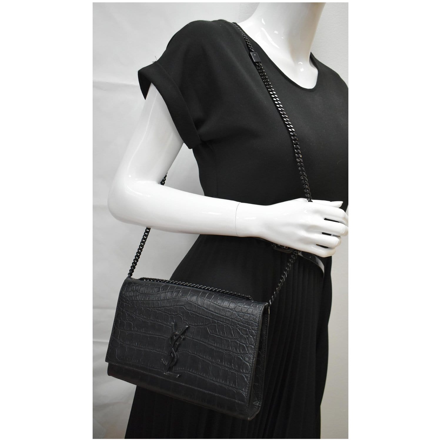 YSL Saint Laurent Saint Woc Crocodile Embossed Shoulder Bag Hot Black Crossbody Bag