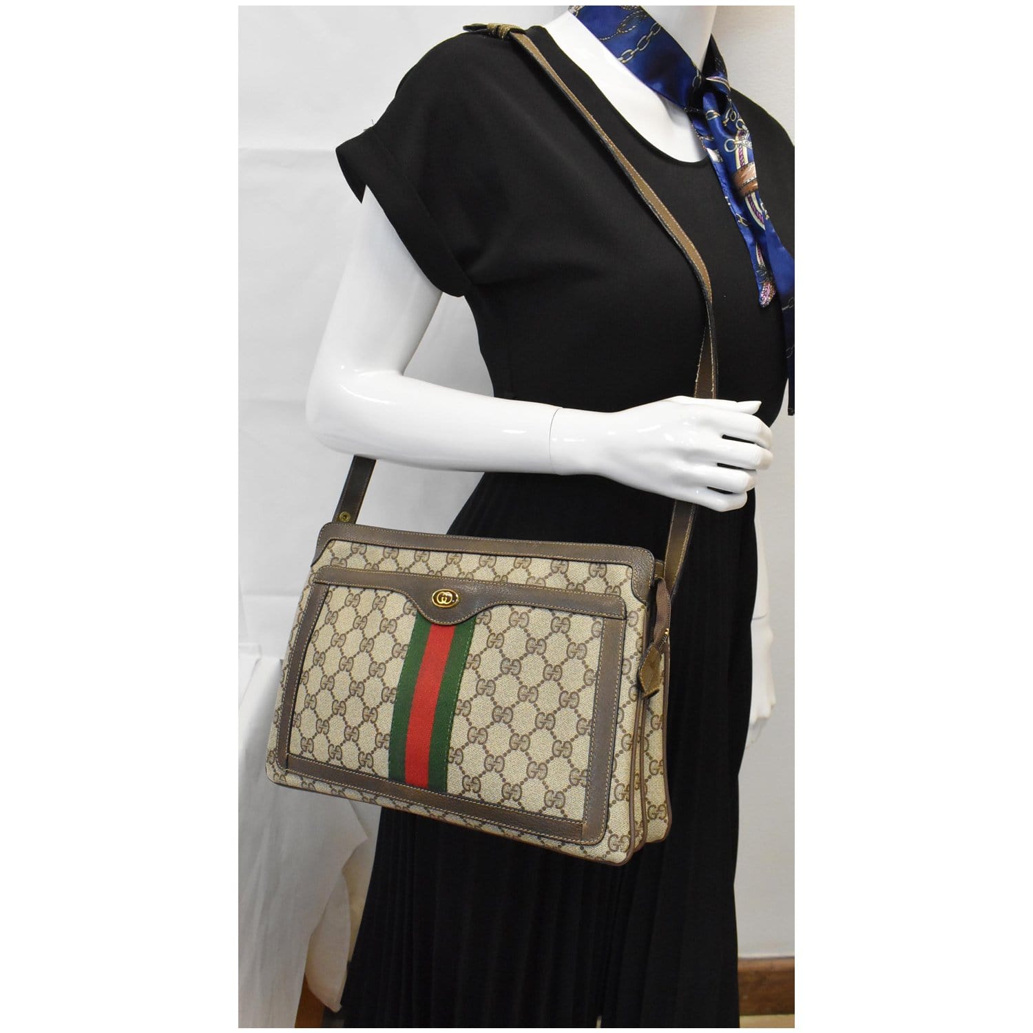 Gucci Web Detail Shoulder Bag Canvas Beige