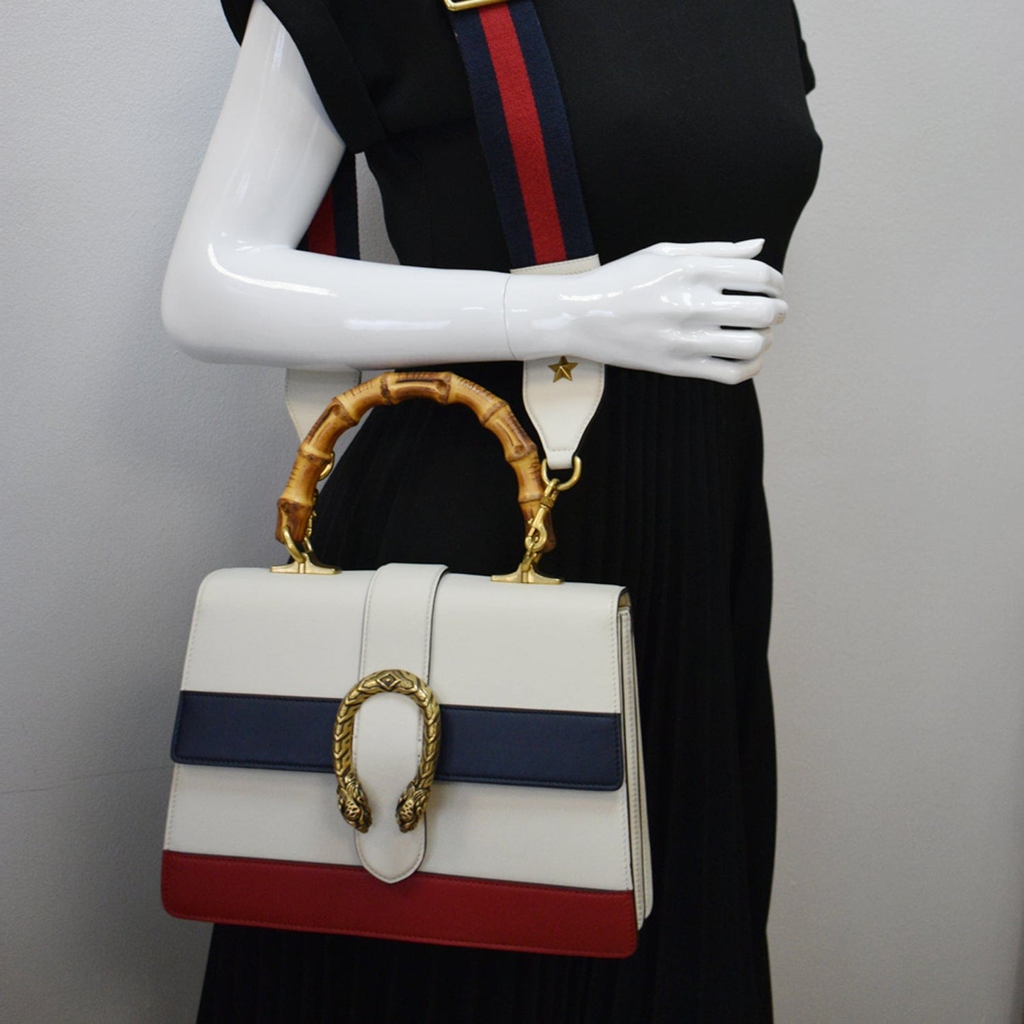 Gucci Dionysus Bamboo Top Handle Shoulder Bag Off Leather White