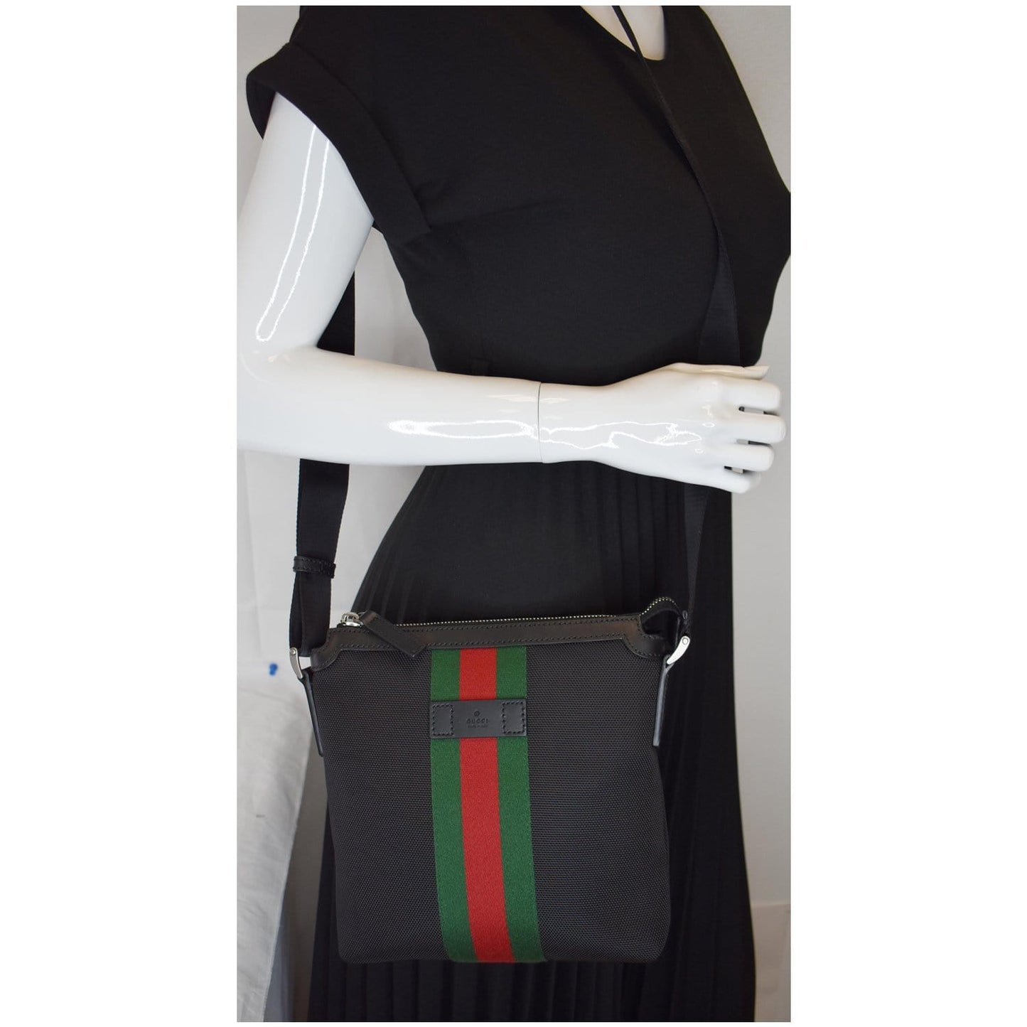 Gucci Techno Web Messenger Bag Canvas Black Crossbody Bag