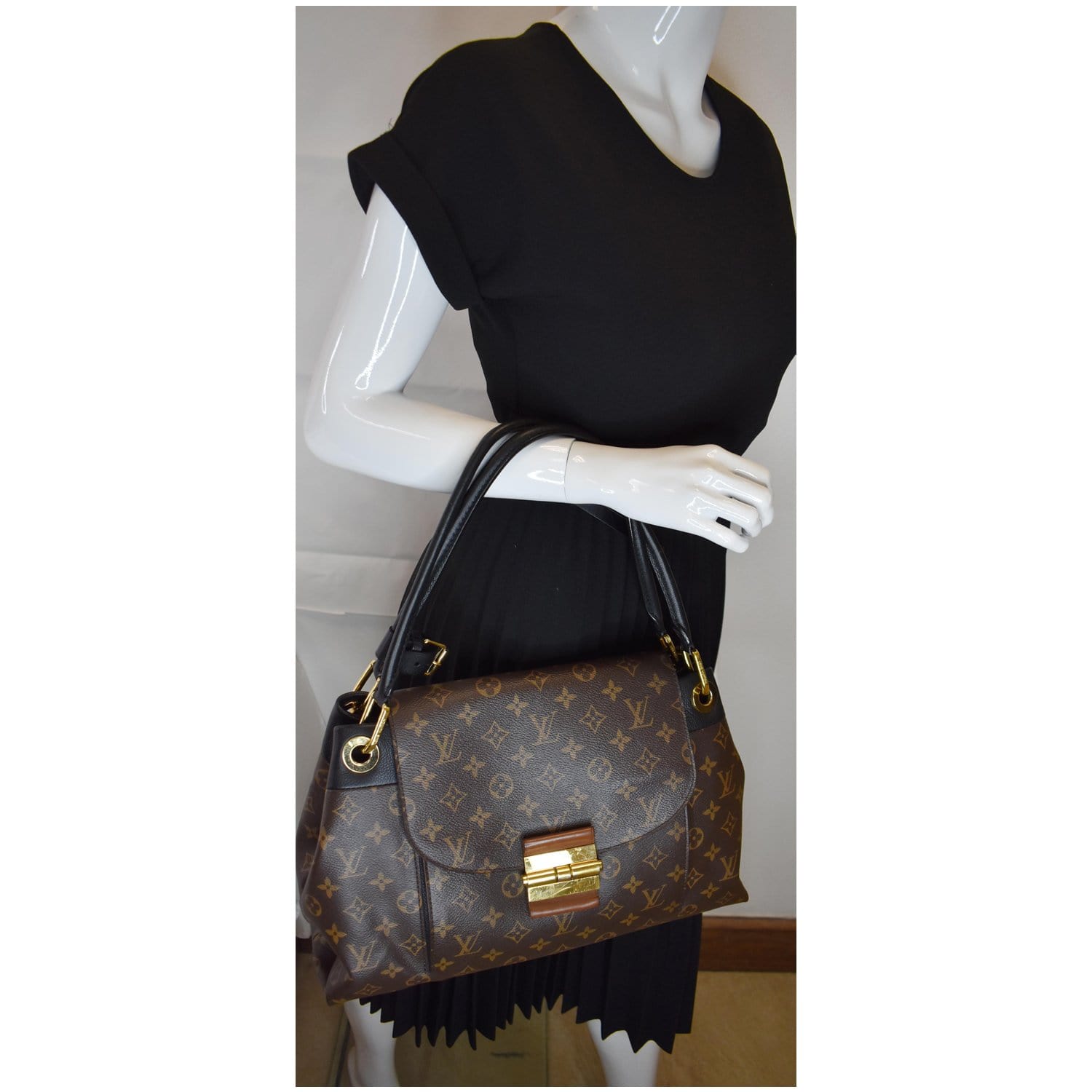 Louis Olympe Satchel Shoulder Bag Canvas Monogram Bag Black