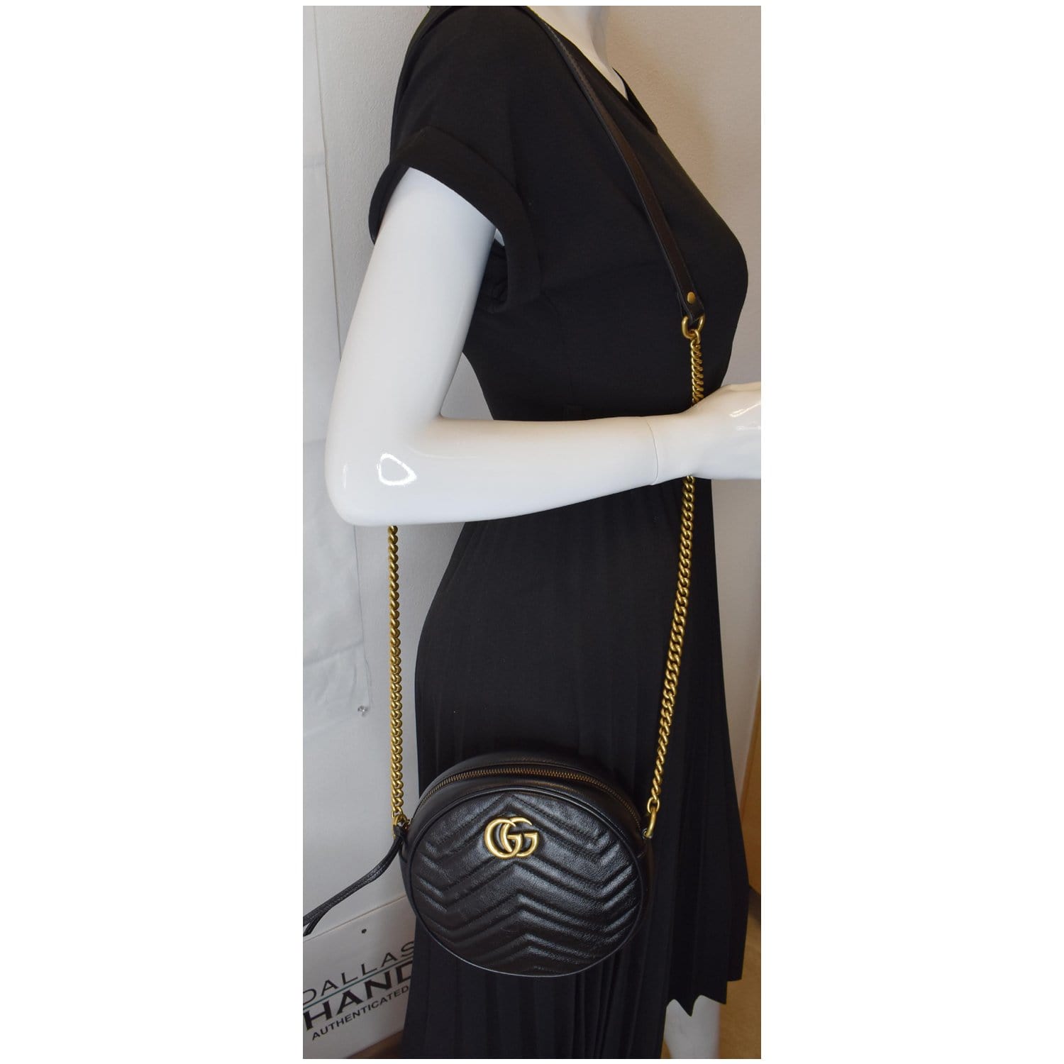Gucci Marmont Round Crossbody Bag Leather Black