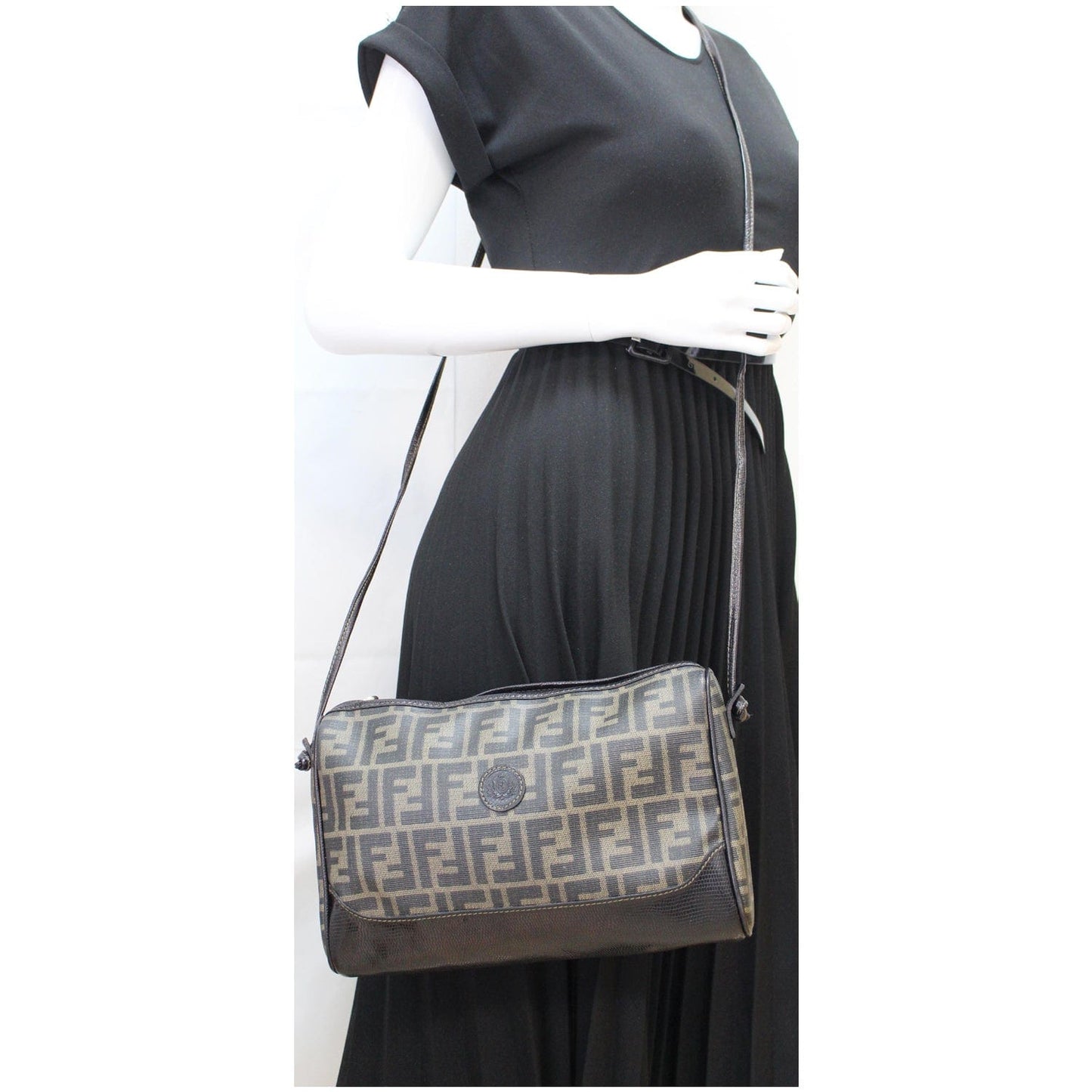 Fendi Roma Coated Crossbody Bag Leather Canvas