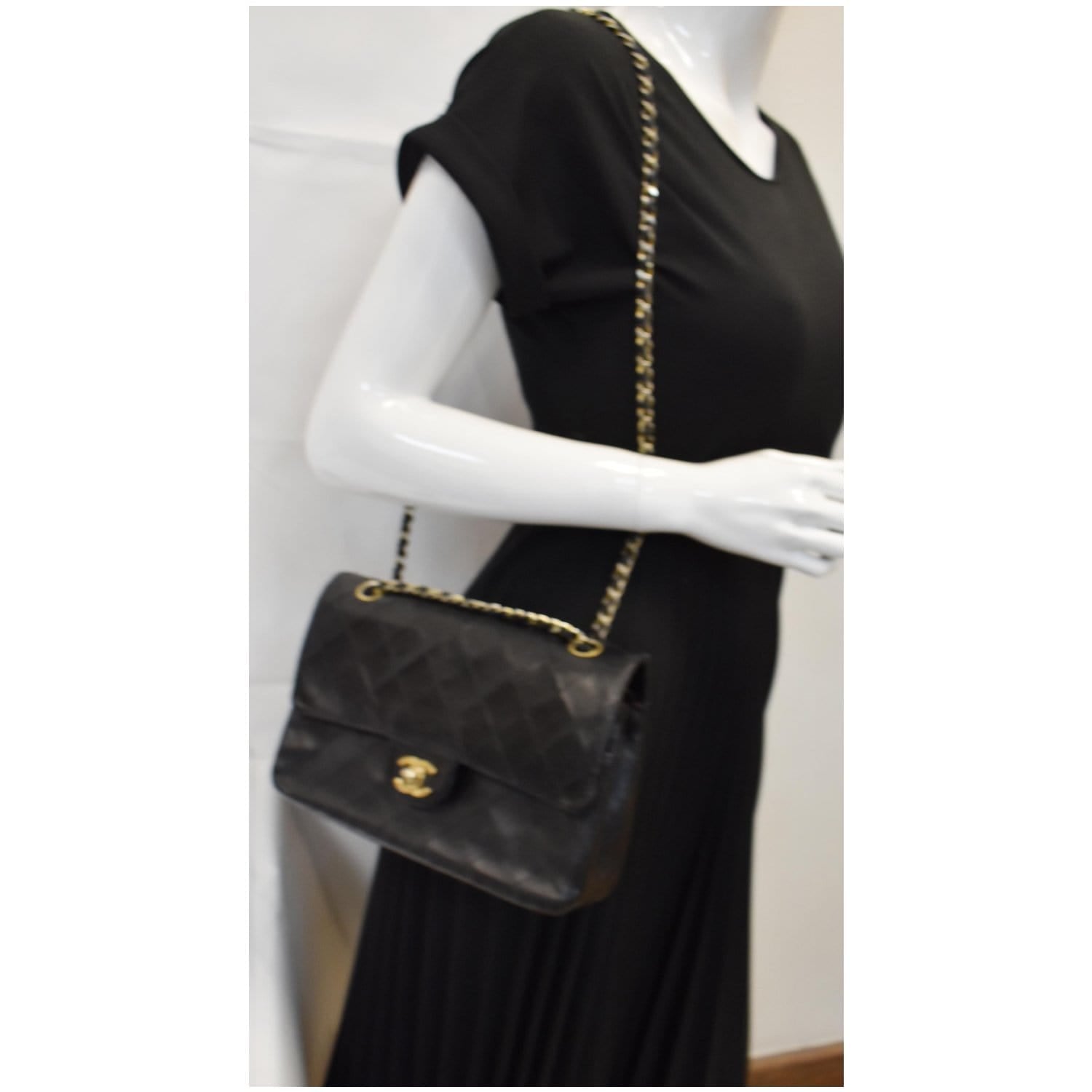 Chanel Cc Classic Double Calf Shoulder Bag Black Medium