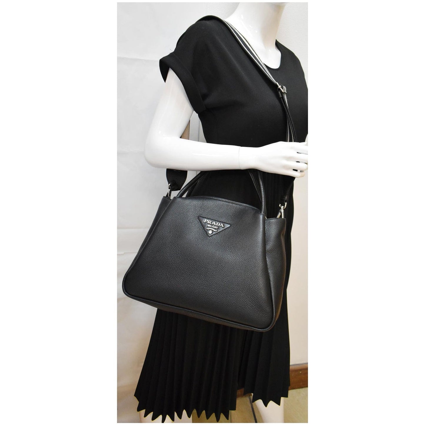 Prada Flou Shoulder Bag Leather Black