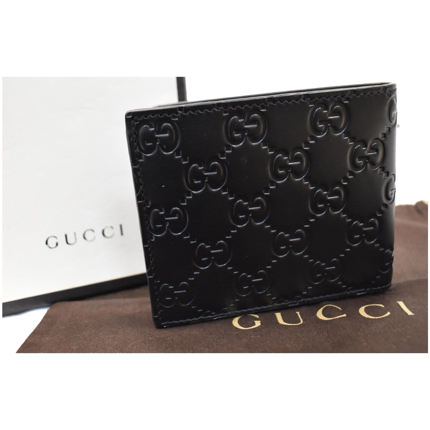 Gucci Signature Bi Fold Wallet Clutch Bag Leather Black