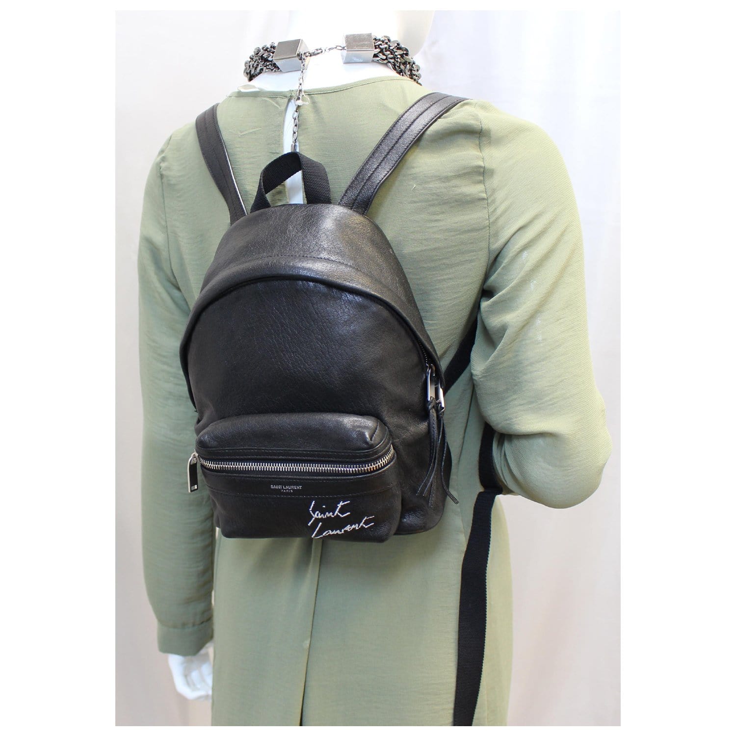 YSL Saint Laurent Saint Toy City Embroidered Backpack Bag Leather Black