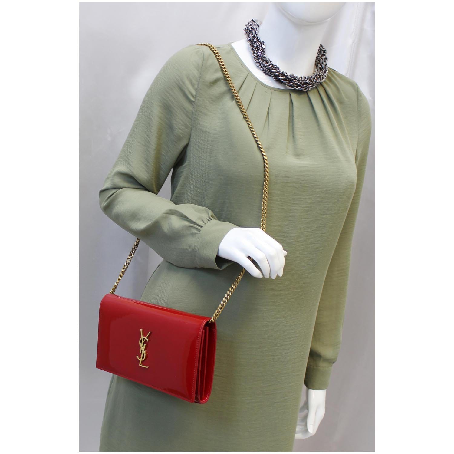 YSL Saint Laurent Saint Kate Patent Crossbody Bag Leather Red