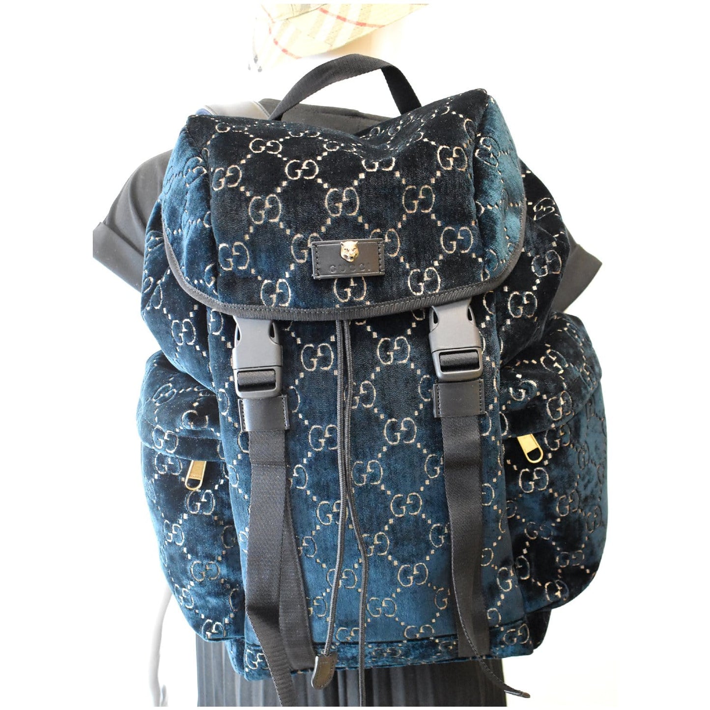 Gucci Velvet Classic Backpack Dark Monogram Blue