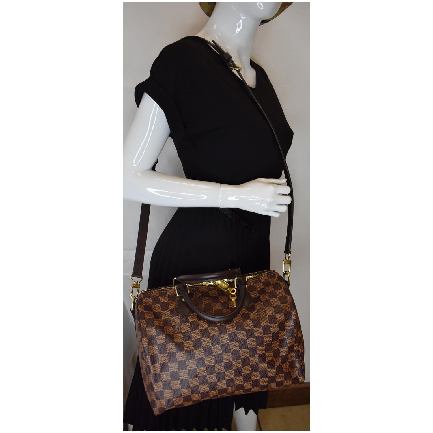 Louis Speedy Bandouliere Damier Ebene Shoulder Bag Brown