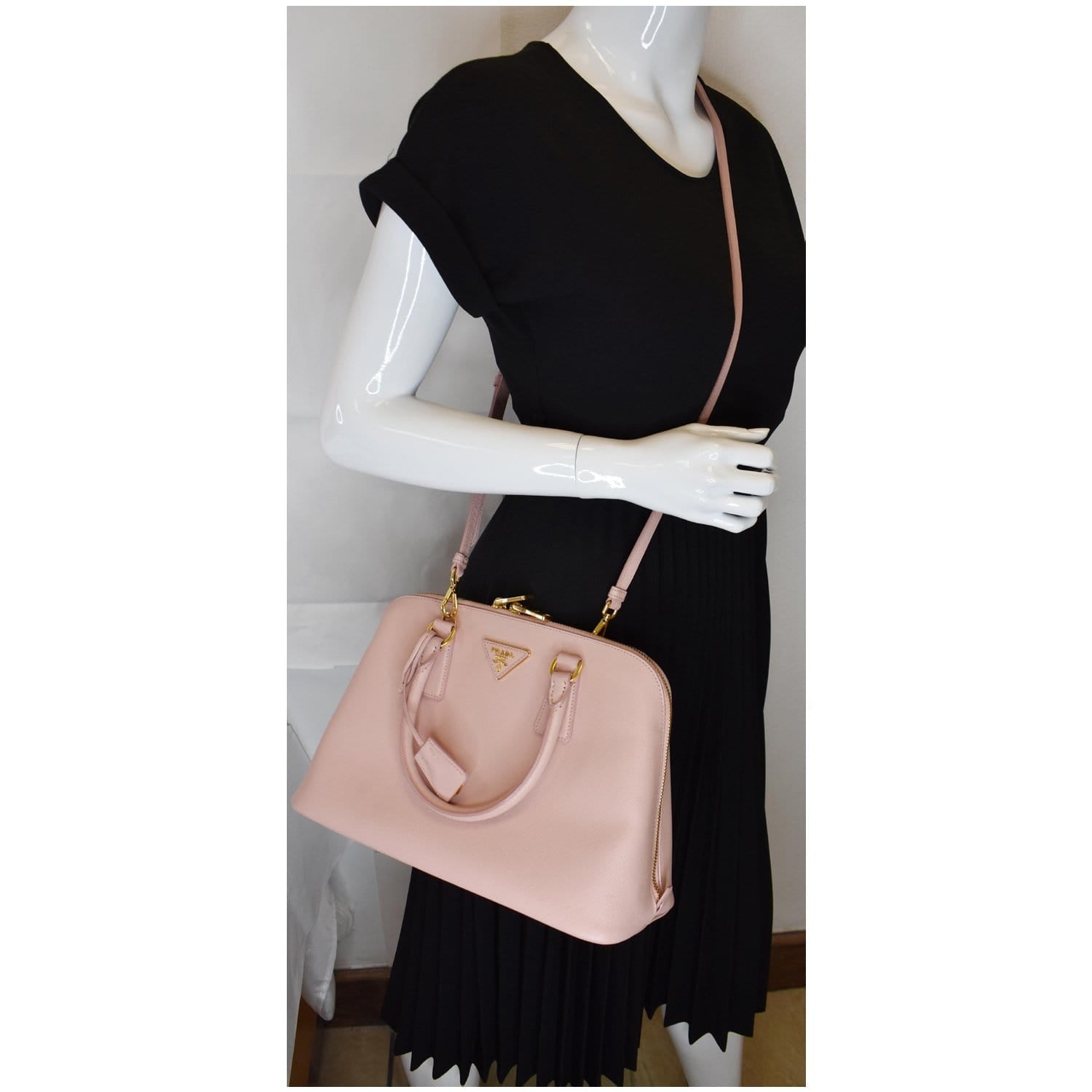 Prada Promenade Saffiano Shoulder Bag Leather Pink Crossbody Bag