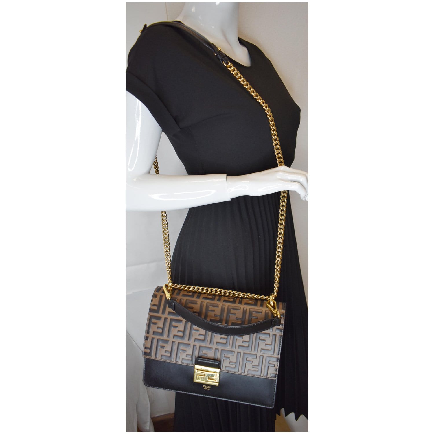 Fendi Kan Ff Embossed Crossbody Bag Leather Brown