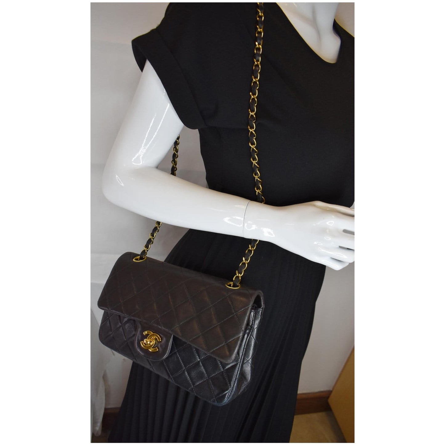 Chanel Double Lambskin Shoulder Bag Black Flap