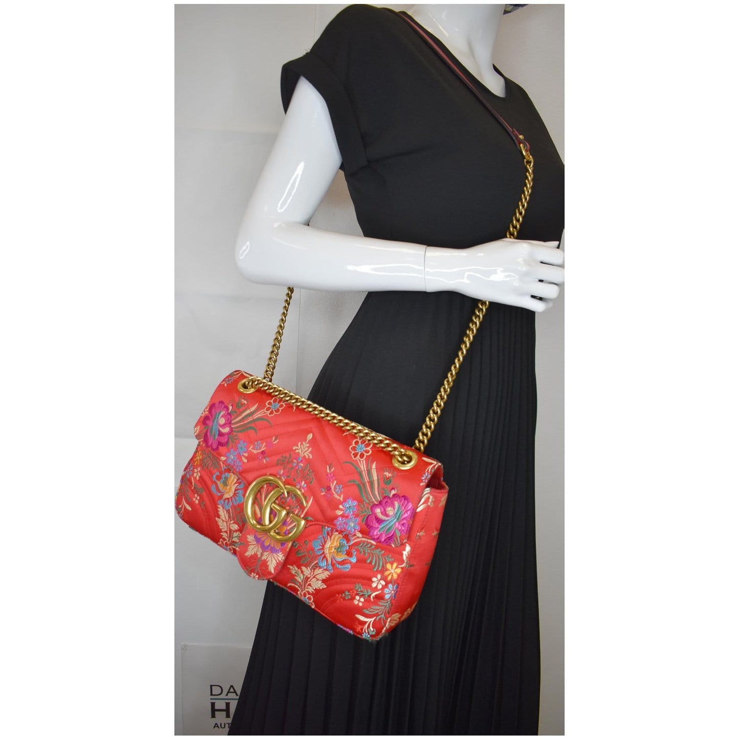 Gucci Marmont Floral Jacquard Shoulder Bag Matelasse Red