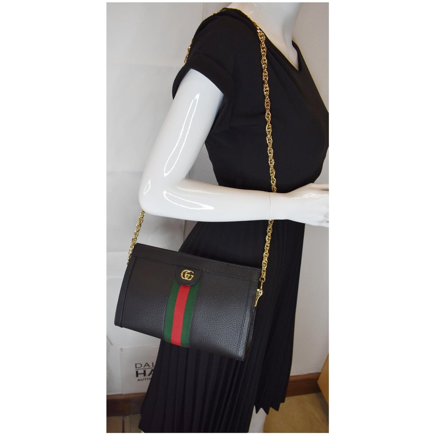 Gucci Ophidia Web Calfskin Shoulder Bag Black Small