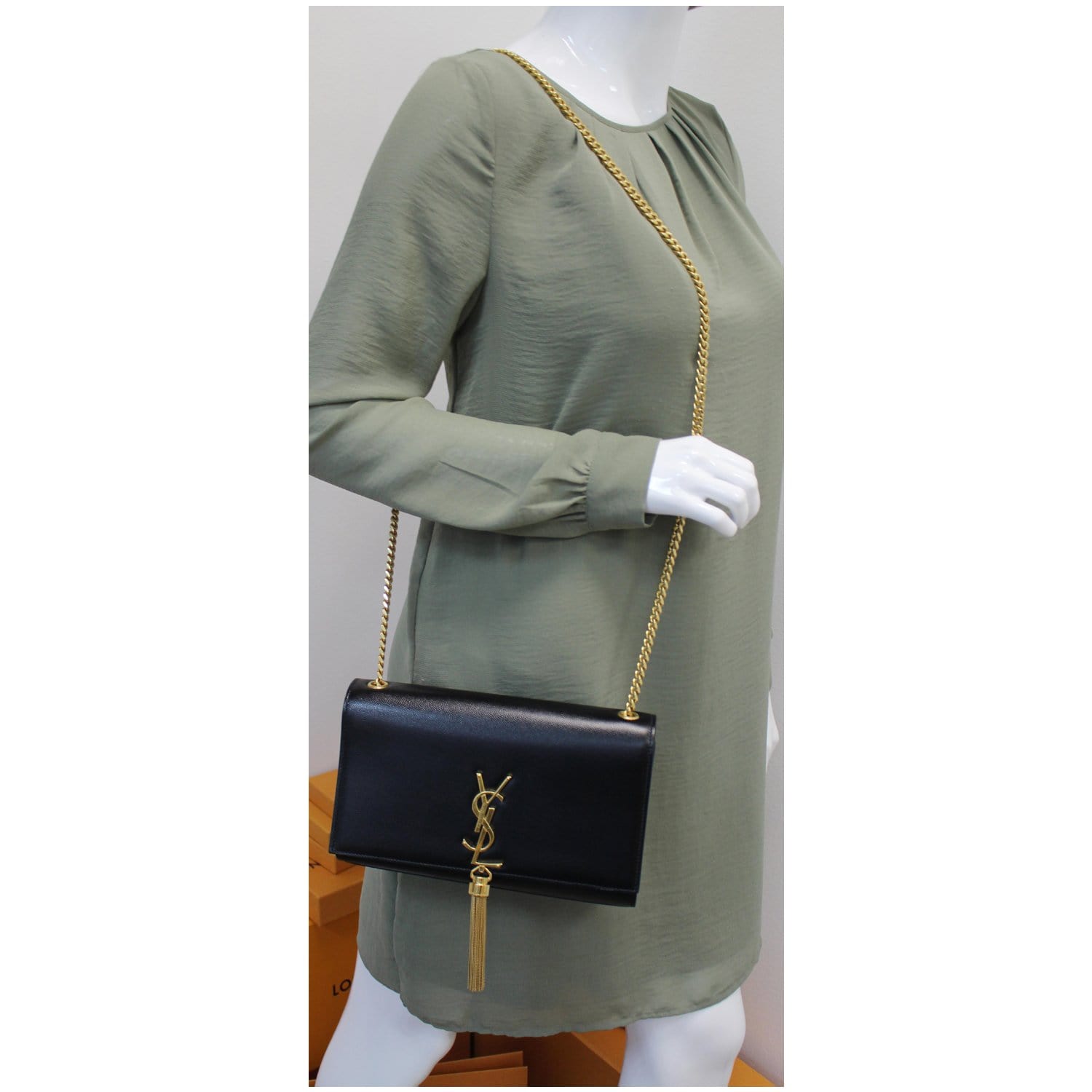 YSL Saint Laurent Saint Kate Grain De Poudre Crossbody Bag Black Medium