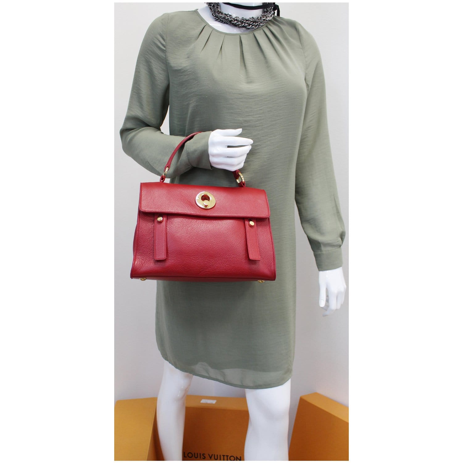 YSL Saint Laurent Saint Two Calfskin Satchel Shoulder Bag Red Medium