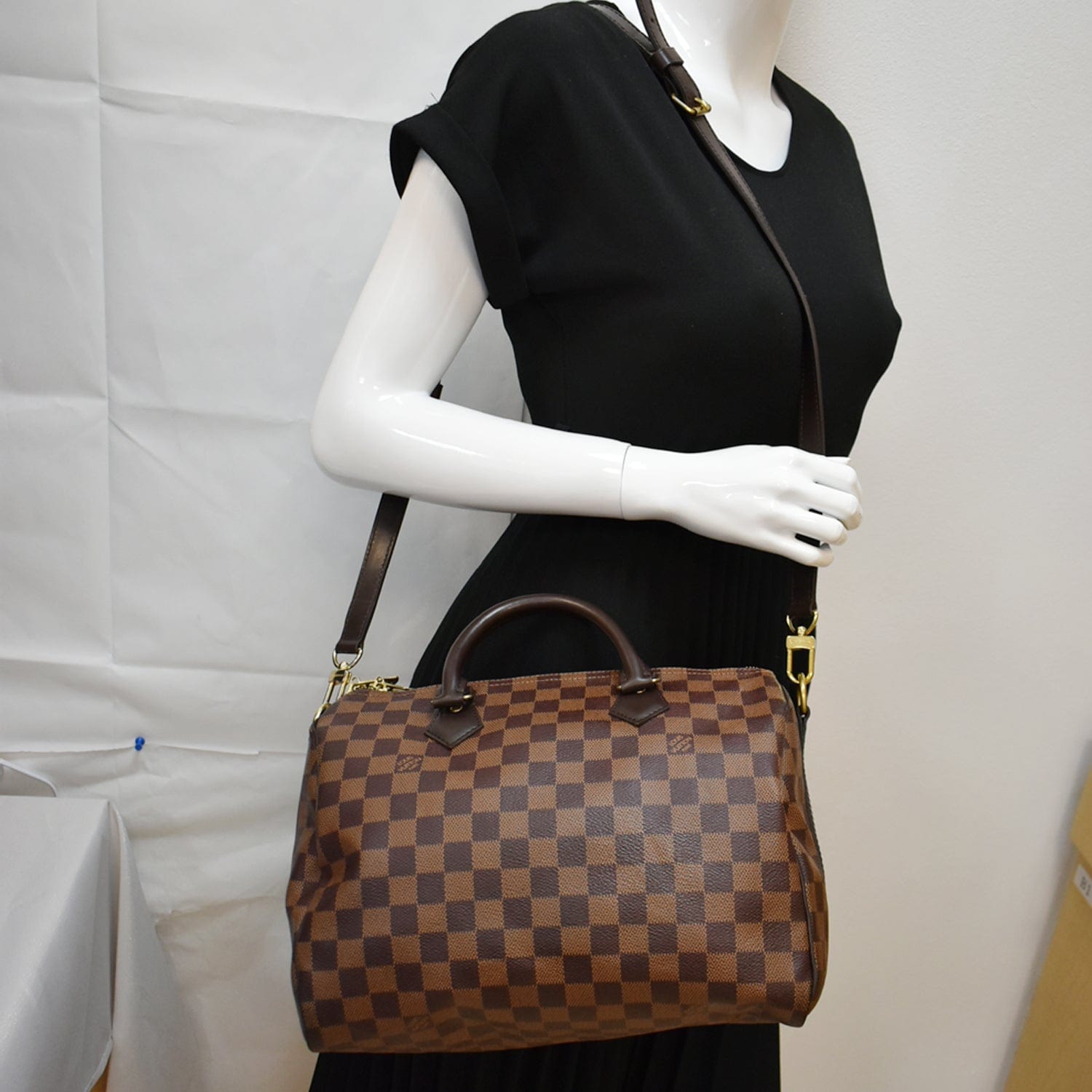 Louis Speedy Bandouliere Damier Ebene Satchel Bag Brown Travel Bag