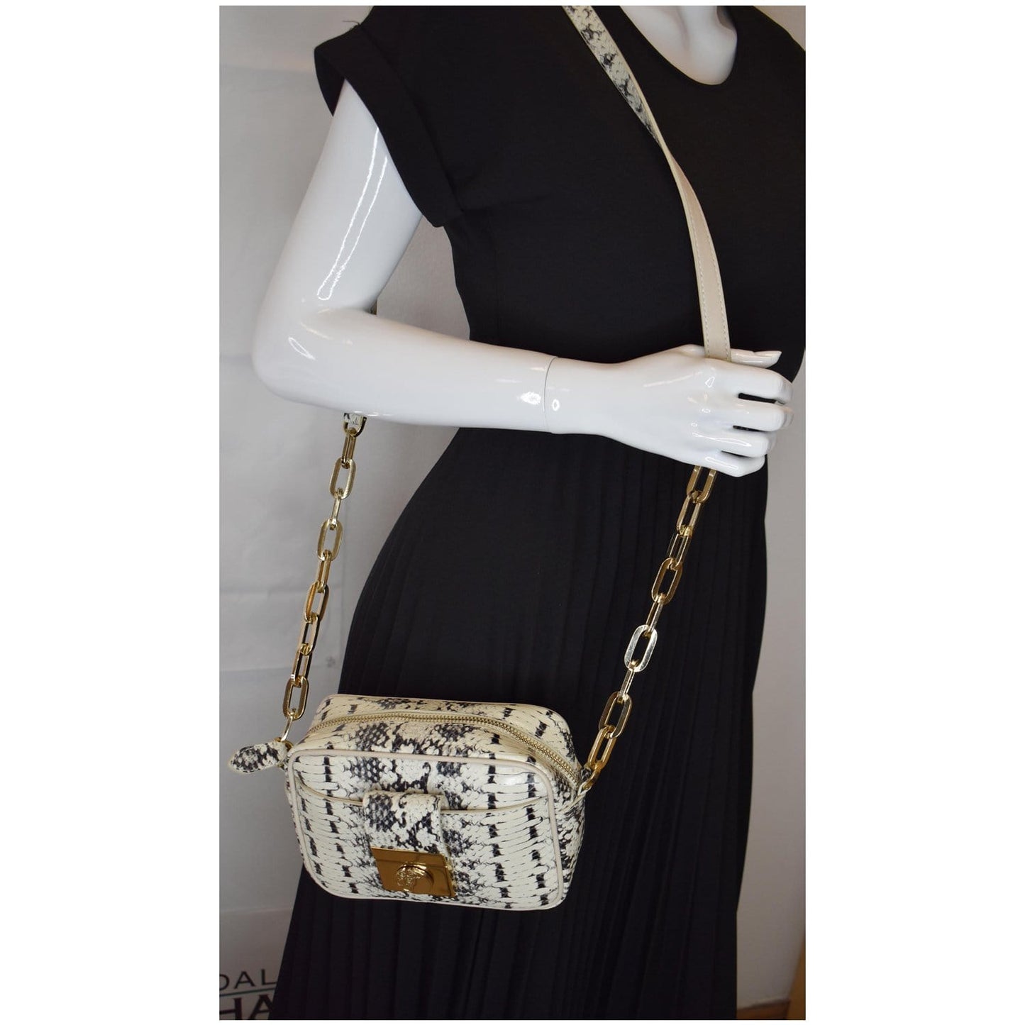 Versace Unica Python Embossed Crossbody Bag Leather White