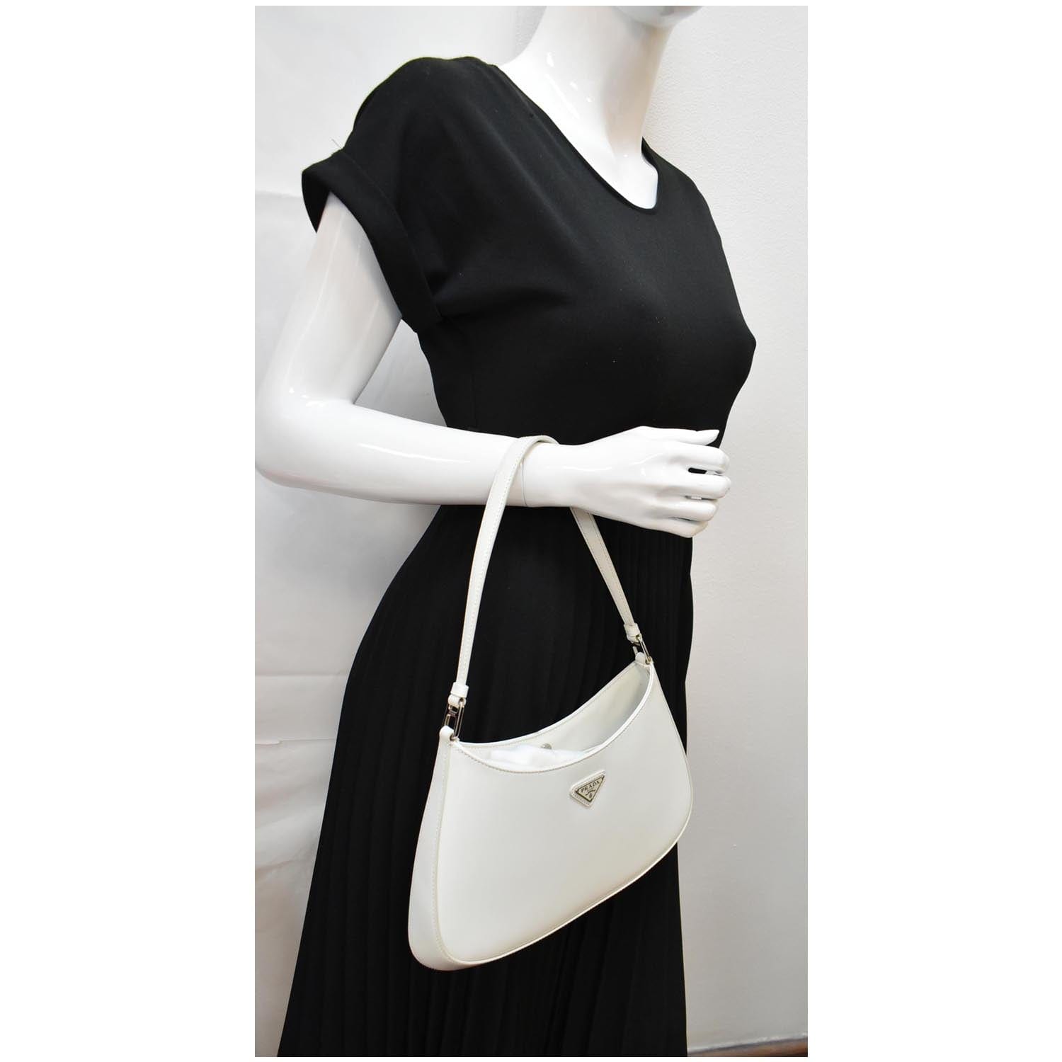 Prada Cleo Brushed Shoulder Bag Leather White