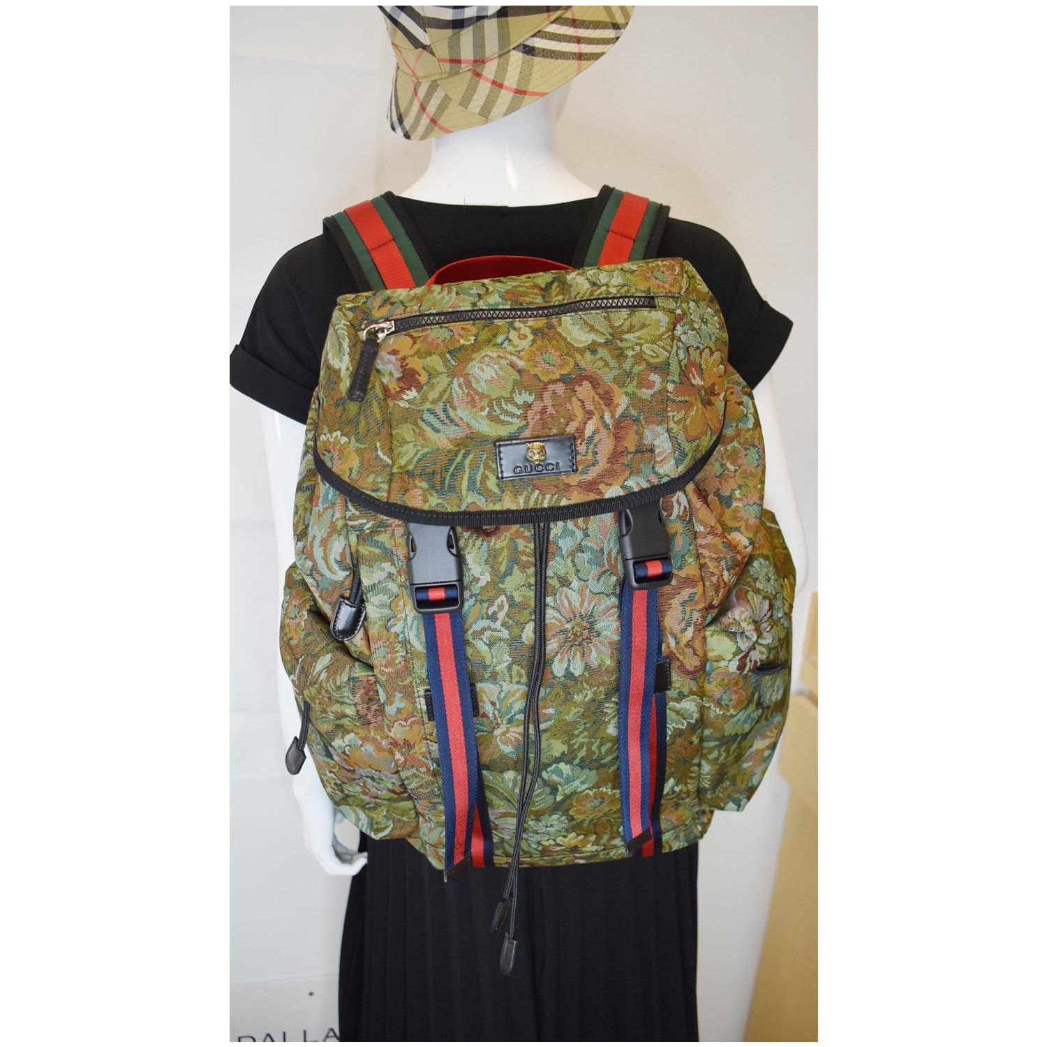 Gucci Floral Brocade Backpack Bag Multi Leather Green