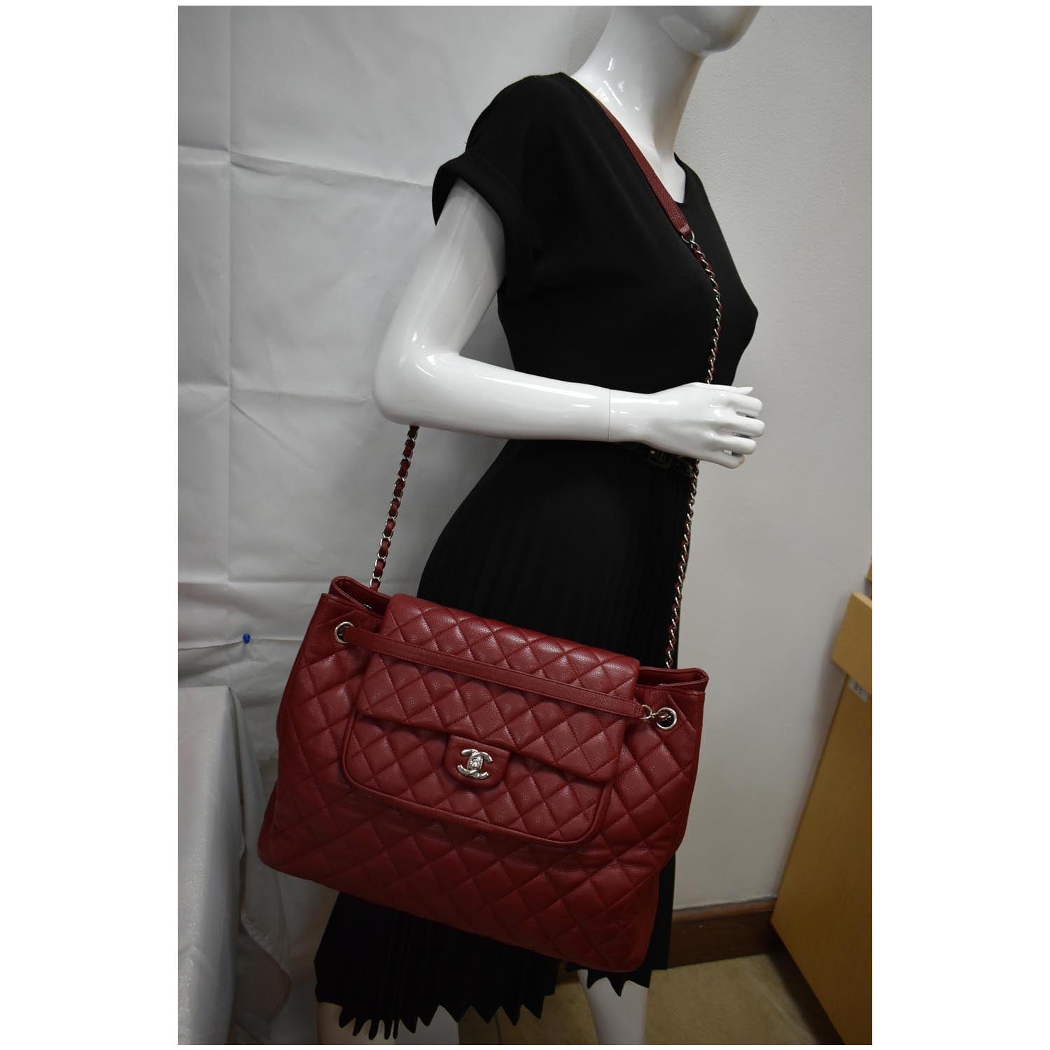 Chanel Front Flap Pocket Caviar Tote Shoulder Bag Leather Quilted