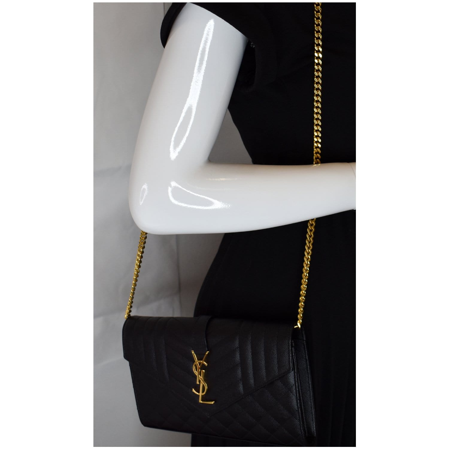 YSL Saint Laurent Saint Envelope Shoulder Bag Leather Black Bag Black