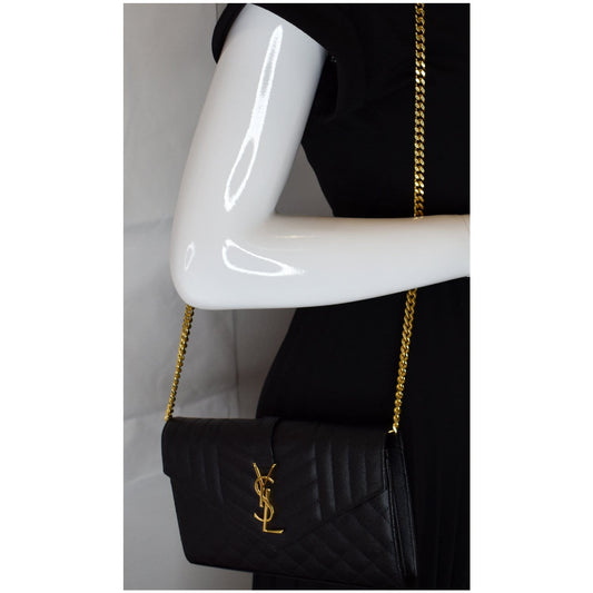 YSL Saint Laurent Saint Envelope Shoulder Bag Leather Black Bag Black