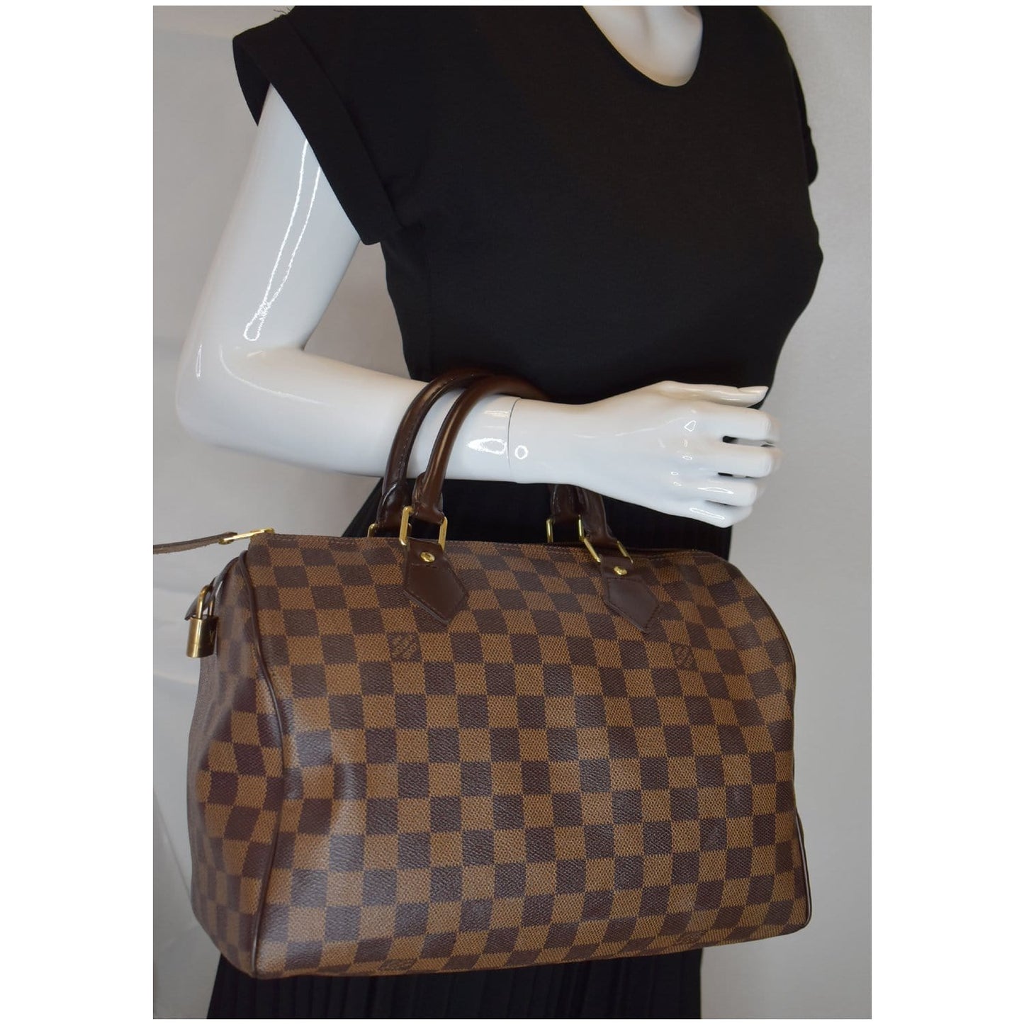 Louis Speedy Damier Ebene Satchel Handbag Brown Travel Bag