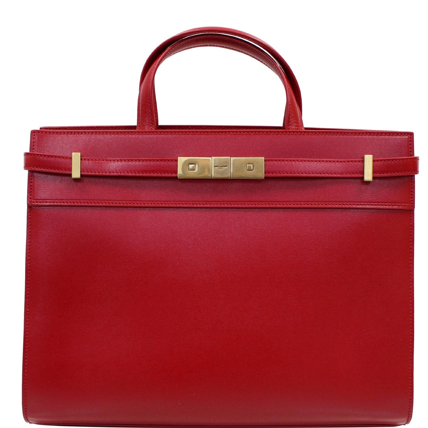 YSL Saint Laurent Saint Small Manhattan Calfskin Shopper Tote Bag Leather Red
