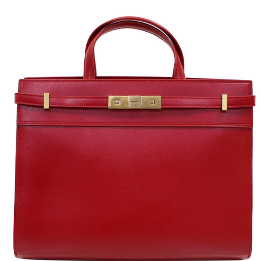 YSL Saint Laurent Saint Small Manhattan Calfskin Shopper Tote Bag Leather Red