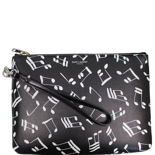 YSL Saint Laurent Saint Calfskin Musical Notes Zip Pouch Last Black Travel Bag