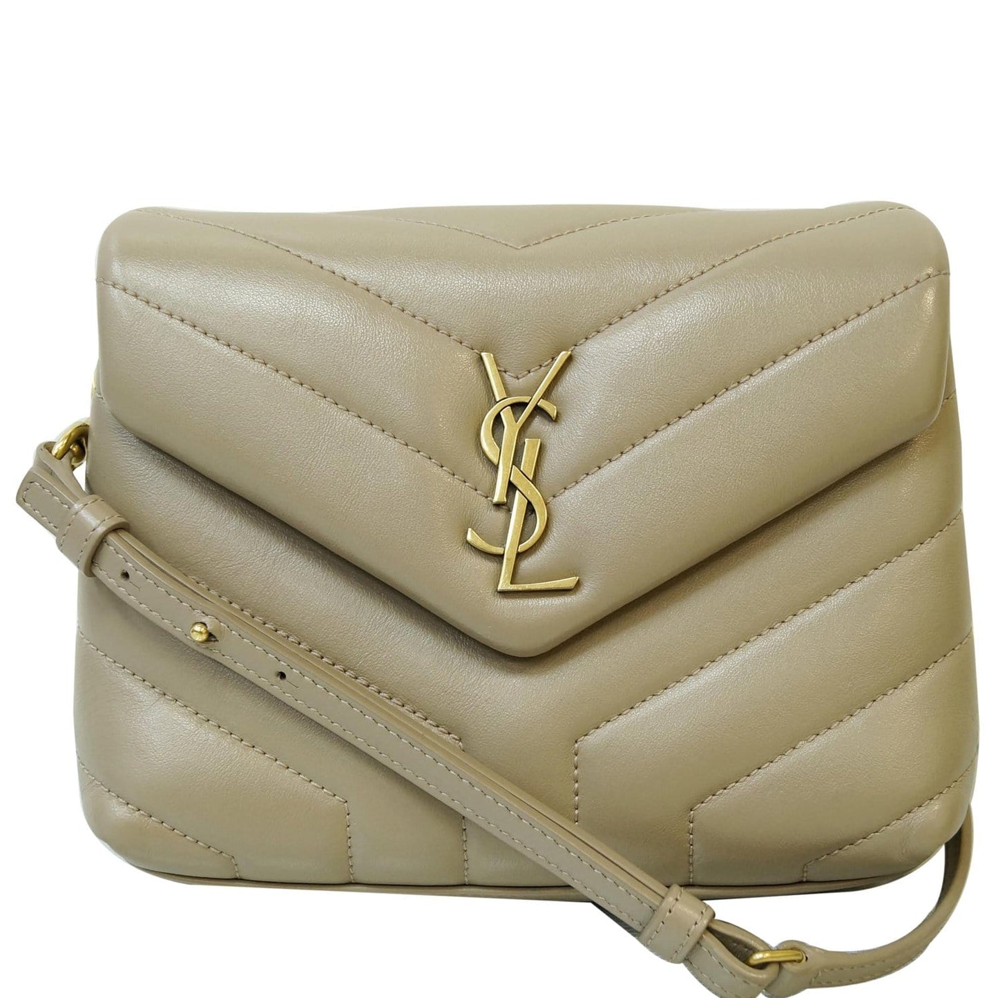 YSL Saint Laurent Saint Loulou Toy Calfskin Crossbody Bag Taupe Matelasse