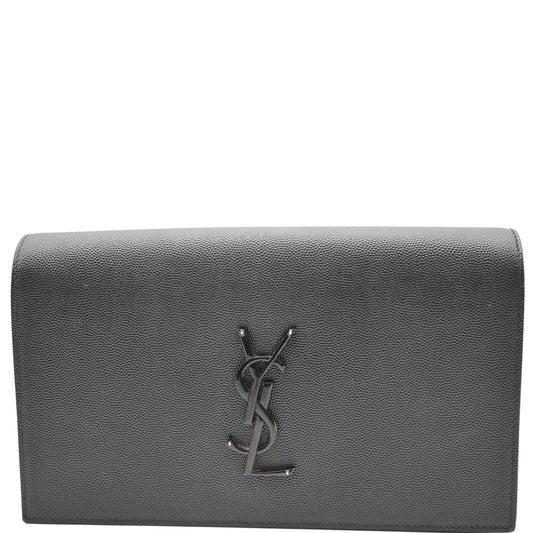 YSL Saint Laurent Saint Kate Pebbled Clutch Wallet Leather Black Clutch Bag