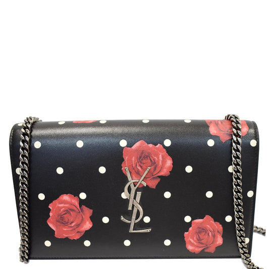 YSL Saint Laurent Saint Kate Polka Rose Print Chain Wallet Leather Monogram Crossbody Bag