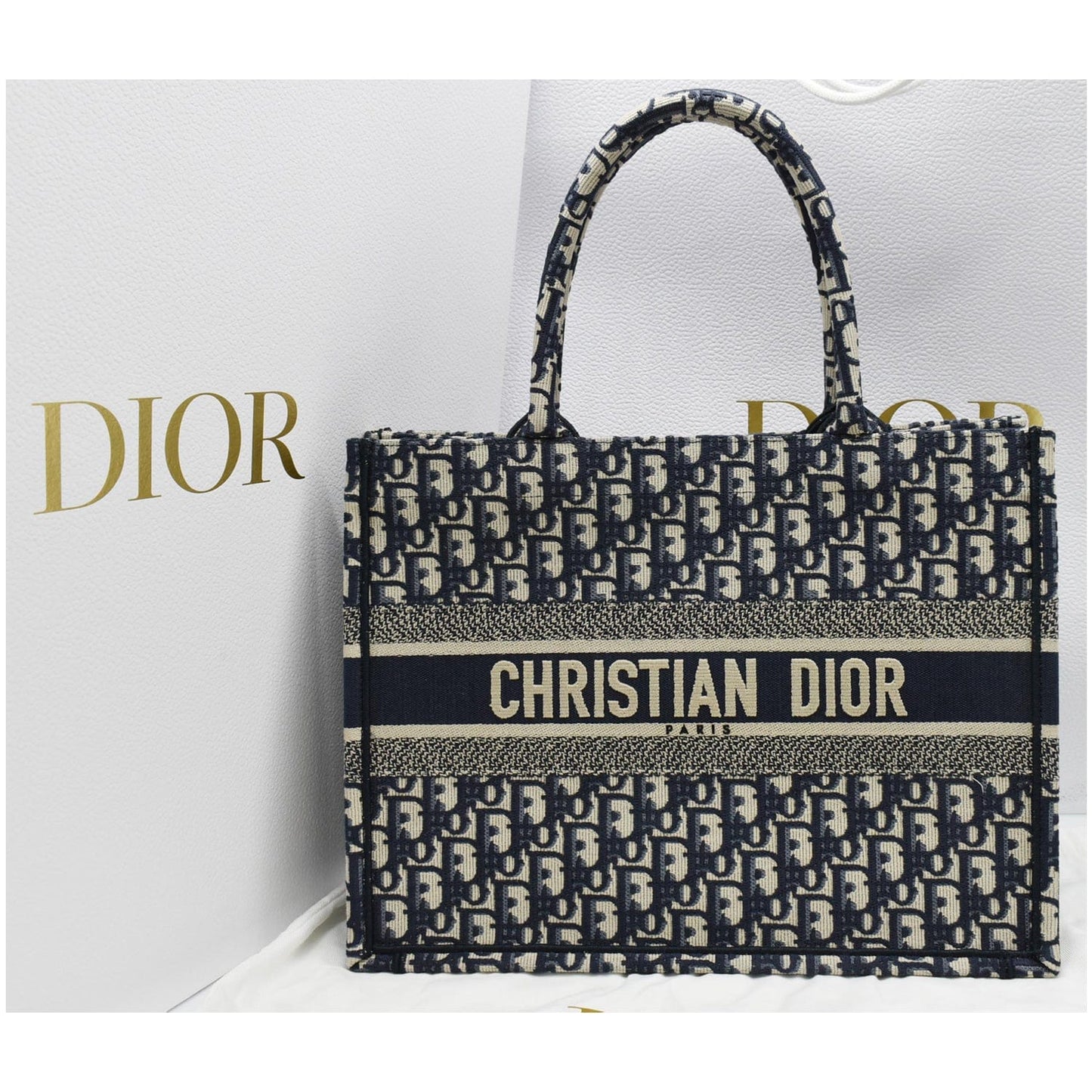 Dior Book Oblique Embroidery Tote Bag Blue Medium