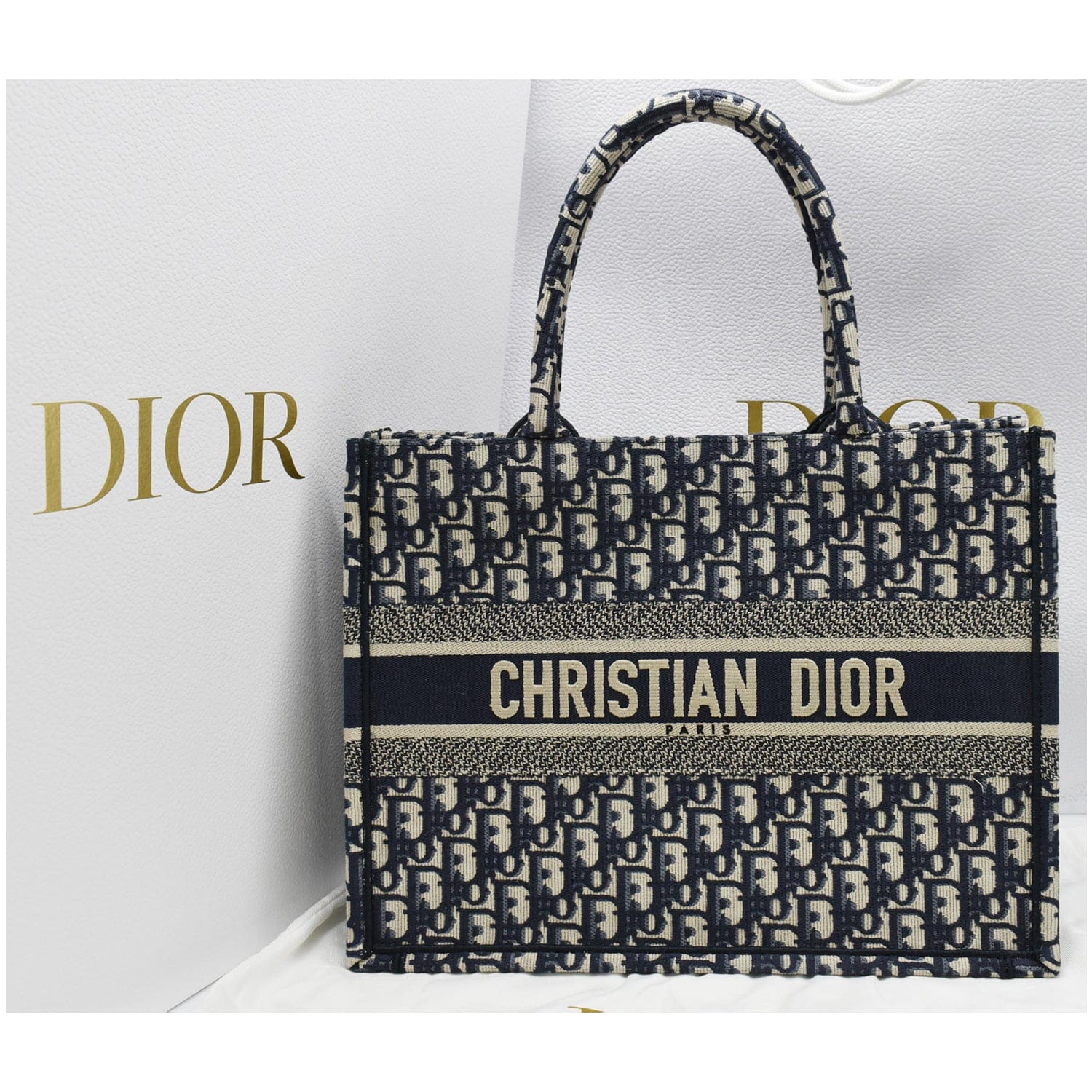 Dior Book Oblique Embroidery Tote Bag Blue Medium