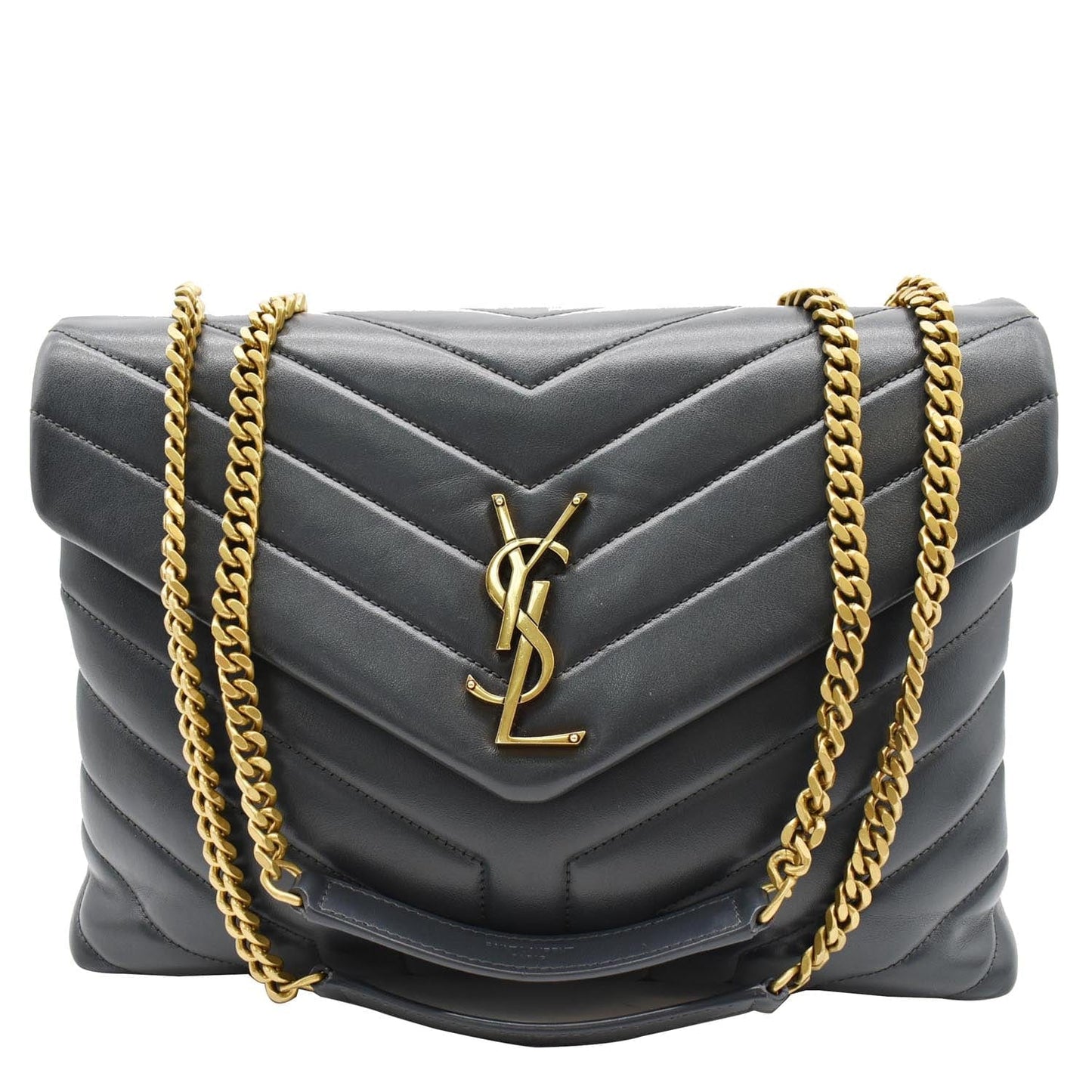 YSL Saint Laurent Saint Loulou Chain Shoulder Bag Dark Smog Leather Matelasse