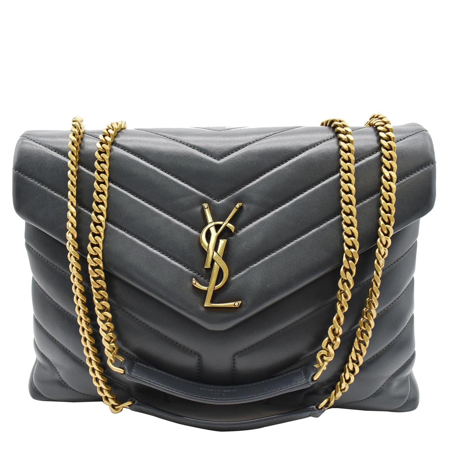 YSL Saint Laurent Saint Loulou Chain Shoulder Bag Dark Smog Leather Matelasse