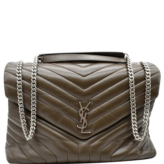 YSL Saint Laurent Saint Loulou Chain Shoulder Bag Khaki Matelasse Green