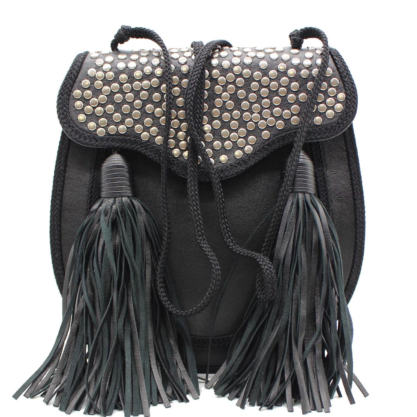 YSL Saint Laurent Saint Opium Studded Tassel Bag Leather Black Crossbody Bag