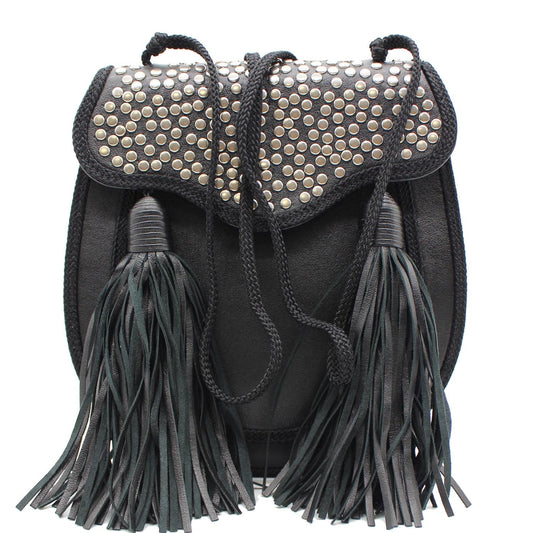 YSL Saint Laurent Saint Opium Studded Tassel Bag Leather Black Crossbody Bag