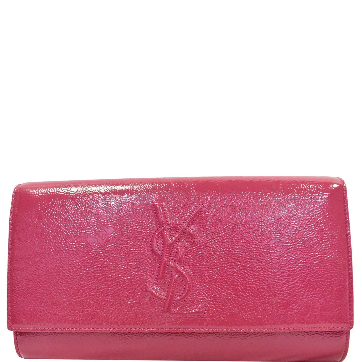 YSL Saint Laurent Saint Belle De Jour Patent Clutch Bag Leather Pink
