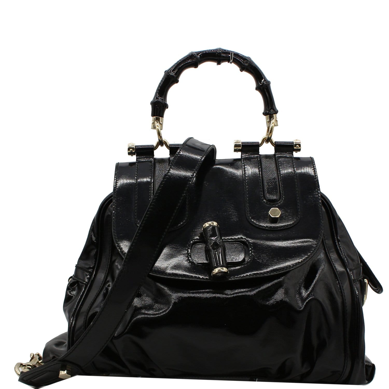 Gucci Pop Bamboo Dialux Coated Top Handle Shoulder Canvas Black Shoulder Bag