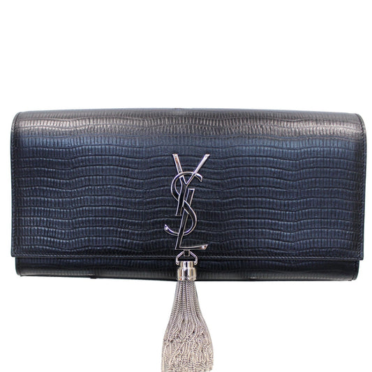 YSL Saint Laurent Saint Classic Kate Tassel Embossed Clutch Leather Monogram Clutch Bag