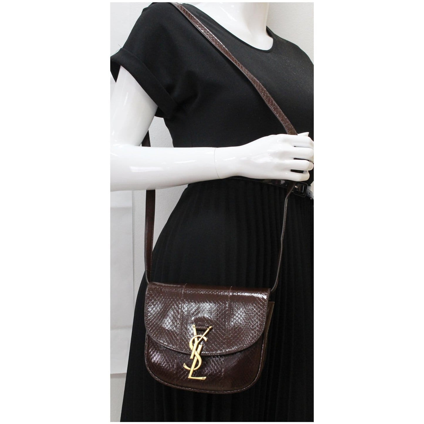 YSL Saint Laurent Saint Kaia Snakeskin Embossed Crossbody Bag Final Leather Brown