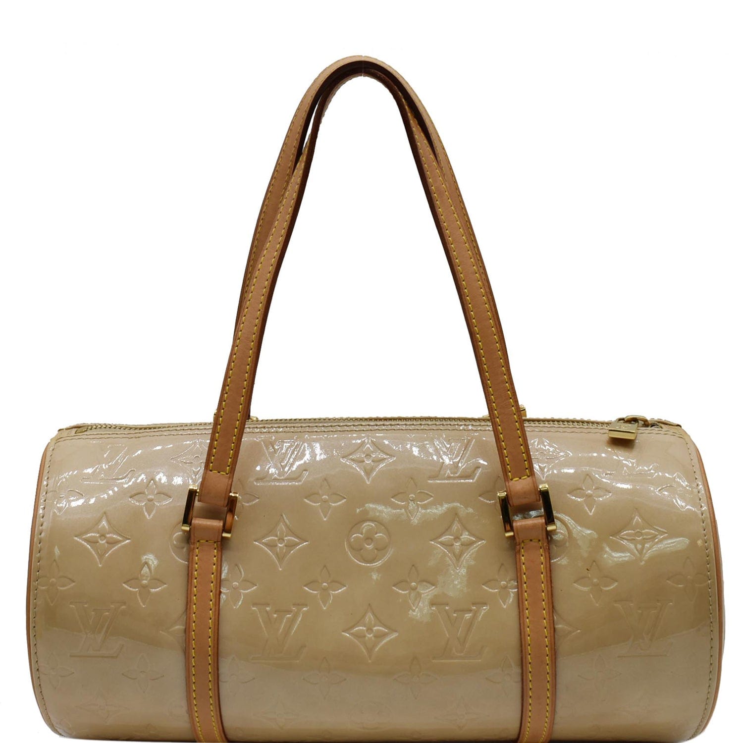 Louis Bedford Papillon Vernis Satchel Bag Leather Beige Travel Bag