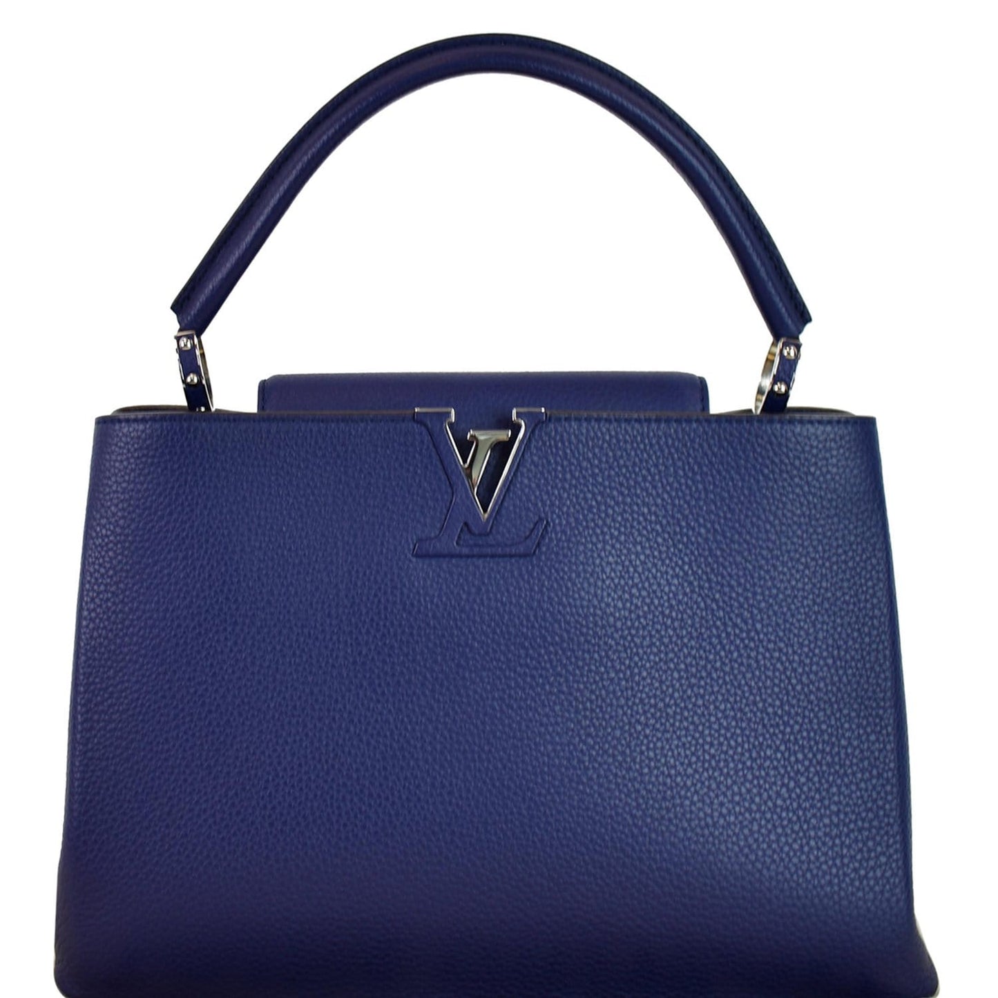 Louis Capucines Mm Taurillon Satchel Bag Leather Blue Travel Bag
